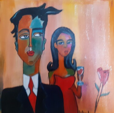 Schilderij getiteld "Tom et nana" door Brigitte Bodo, Origineel Kunstwerk, Marker Gemonteerd op Frame voor houten brancard