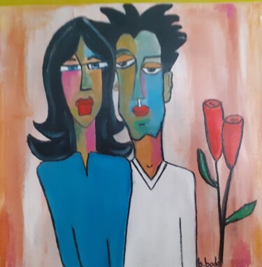 Painting titled "Tom et nana  2" by Brigitte Bodo, Original Artwork, Oil Mounted on Wood Stretcher frame