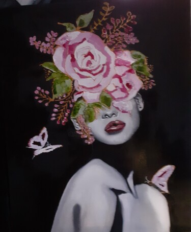 Peinture intitulée "Femme fleurs numéro…" par Brigitte Bodo, Œuvre d'art originale, Huile