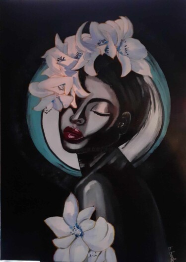 Peinture intitulée "femme fleurs  5" par Brigitte Bodo, Œuvre d'art originale, Huile Monté sur Châssis en bois