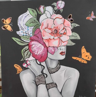 绘画 标题为“femme fleurs 7” 由Brigitte Bodo, 原创艺术品, 油 安装在木质担架架上