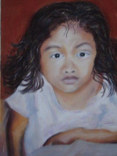 Pintura intitulada "petite fille curieu…" por Brigitte Bodo, Obras de arte originais, Óleo