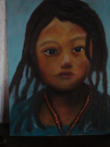 Pintura intitulada "petite fille triste" por Brigitte Bodo, Obras de arte originais, Óleo