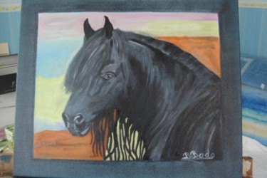 Peinture intitulée "le cheval  noir" par Brigitte Bodo, Œuvre d'art originale, Huile