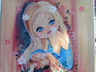 Painting titled "la fleur" by Brigitte Bodo, Original Artwork, Oil