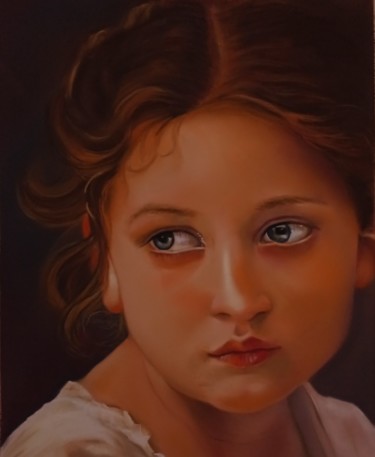Portrait fillette d'après William Bouguereau Peinture intitulée "Portrait fillette d…" par Brigitte Bouron, Œuvre d'art originale, Pastel Monté sur Carton