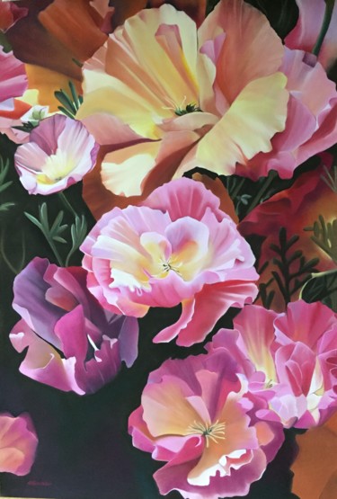 Peinture intitulée "Impression florale" par Brigitte Bouron, Œuvre d'art originale, Pastel
