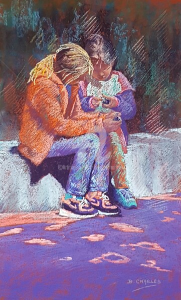 Painting titled "Kinder Surprise" by Brigitte Charles, Original Artwork, Pastel