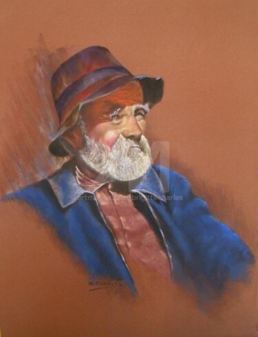 Painting titled "LE VIEIL AUVERGNAT" by Brigitte Charles, Original Artwork, Pastel