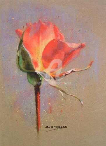 Painting titled "LA ROSE" by Brigitte Charles, Original Artwork