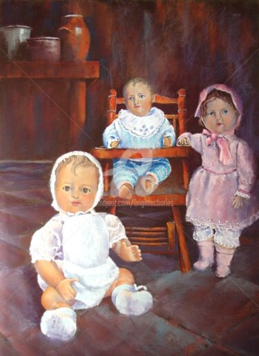 Painting titled "Douceurs Enfantines" by Brigitte Charles, Original Artwork, Oil