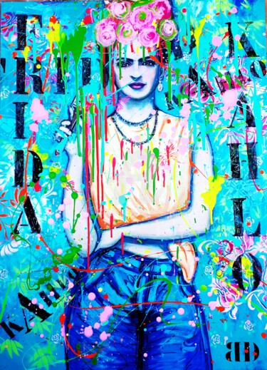 Malerei mit dem Titel "The brush of Frida…" von Brigitte Dravet, Original-Kunstwerk, Acryl