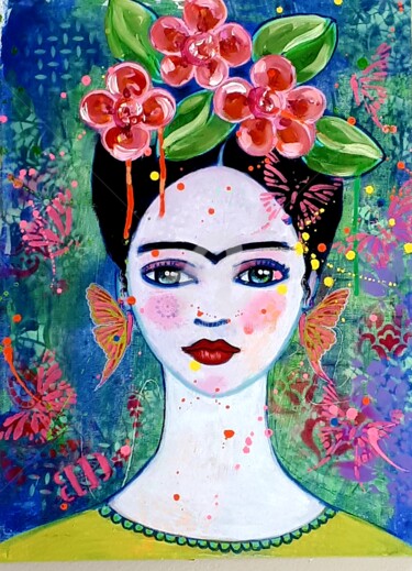 Peinture intitulée "Viva Frida 1" par Brigitte Dravet, Œuvre d'art originale, Acrylique Monté sur Châssis en bois
