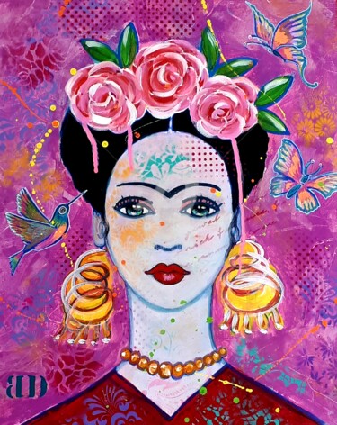 Painting titled "Viva Frida 5" by Brigitte Dravet, Original Artwork, Acrylic