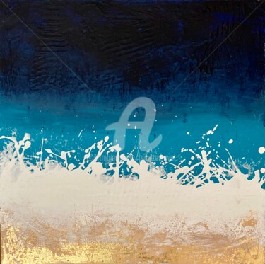 Painting titled "La vague d’or" by Brigitte Dravet, Original Artwork, Acrylic Mounted on Wood Stretcher frame