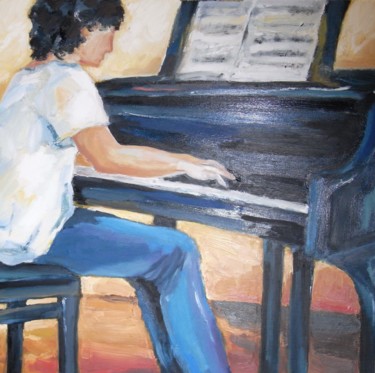 Peinture intitulée "La leçon de piano" par Brigitte Godeau, Œuvre d'art originale, Huile
