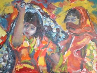 Painting titled "nomades" by Brigitte Godeau, Original Artwork, Oil