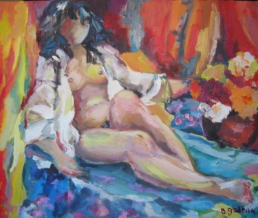 Painting titled "deshabillé de soie" by Brigitte Godeau, Original Artwork, Oil Mounted on Wood Stretcher frame