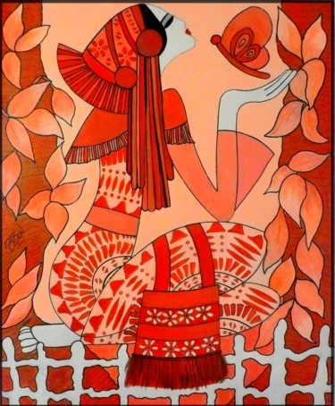 Картина под названием "Le Jeu du Papillon" - Brigitte Jeanneau Bonnet, Подлинное произведение искусства, Акрил Установлен на…
