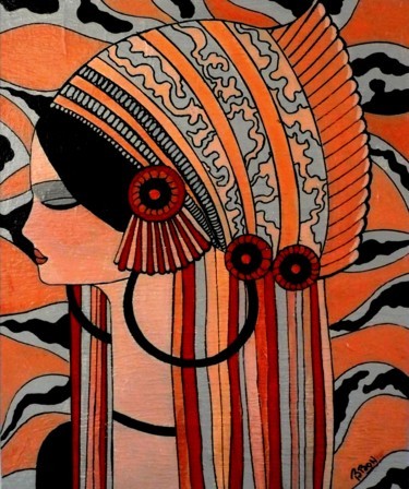 Painting titled "Jeune fille Miao" by Brigitte Jeanneau Bonnet, Original Artwork, Acrylic Mounted on Wood Stretcher frame