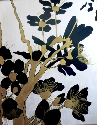 Painting titled "Orchidées noires" by Brigitte Jeanneau Bonnet, Original Artwork, Acrylic