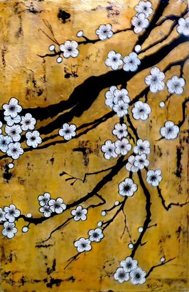 Картина под названием "Cerisier en fleurs" - Brigitte Jeanneau Bonnet, Подлинное произведение искусства, Акрил