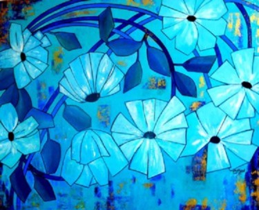 Schilderij getiteld "Rhapsody in Blue" door Brigitte Jeanneau Bonnet, Origineel Kunstwerk, Acryl