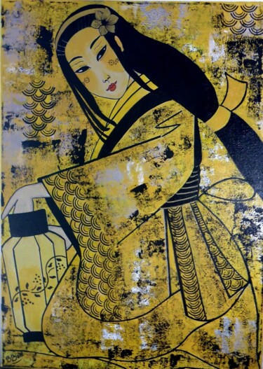Malarstwo zatytułowany „Kiyo” autorstwa Brigitte Jeanneau Bonnet, Oryginalna praca, Akryl Zamontowany na Drewniana rama noszy