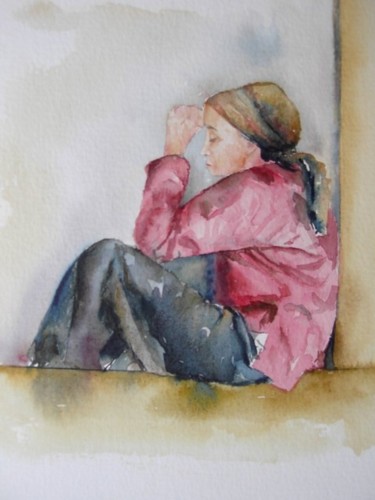 Peinture intitulée "Femme assise au fou…" par Brigitte Klein, Œuvre d'art originale, Huile
