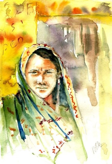 Peinture intitulée "Jeune fille indienne" par Brigitte Klein, Œuvre d'art originale, Huile