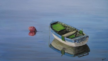 Peinture intitulée "Barque au mouillage…" par Brigitte Lacombe-Foulquier, Œuvre d'art originale