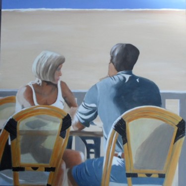 Painting titled "COUPLE AU CAFE" by Brigitte Pinel Cabot, Original Artwork, Oil