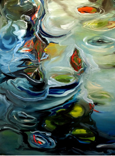 Painting titled "Nénuphars" by Brigitte Starckmann, Original Artwork, Oil