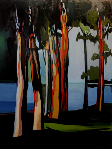 Peinture intitulée "bord du lac gauche" par Brigitte Starckmann, Œuvre d'art originale, Huile