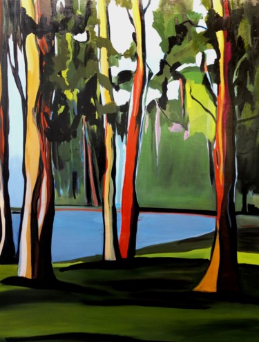 Peinture intitulée "bord du lac droit" par Brigitte Starckmann, Œuvre d'art originale, Huile