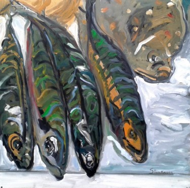 Peinture intitulée "L'Etal Du Pêcheur" par Brigitte Starckmann, Œuvre d'art originale, Huile