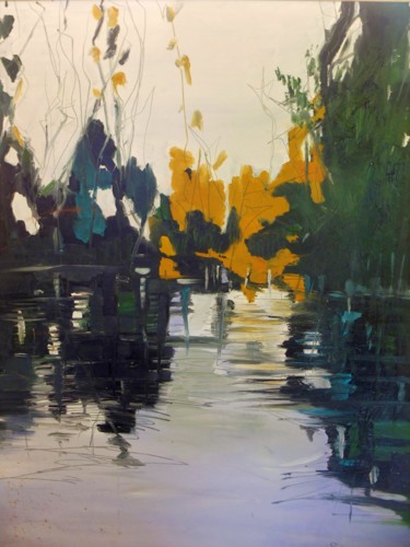 Peinture intitulée "Le lac" par Brigitte Starckmann, Œuvre d'art originale, Huile