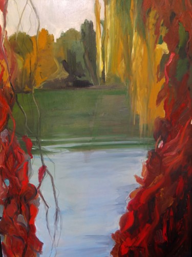 Peinture intitulée "Le lac en automne,…" par Brigitte Starckmann, Œuvre d'art originale, Huile