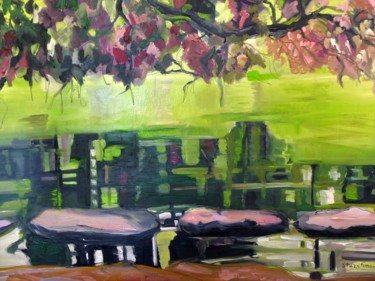 Peinture intitulée "Rochers sur le lac" par Brigitte Starckmann, Œuvre d'art originale, Huile