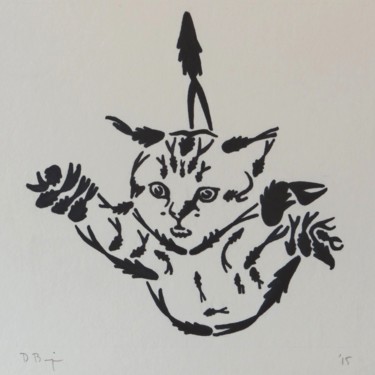 Dessin intitulée "Falling Cat" par David Brigman, Œuvre d'art originale, Marqueur