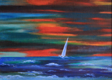 Pintura intitulada "Evening And The Oce…" por Sergei Smv, Obras de arte originais, Óleo