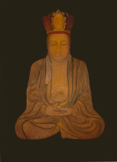 Painting titled "Bouddha vietnamien…" by Marthe Brilman, Original Artwork, Oil