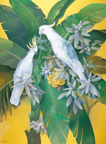 Malarstwo zatytułowany „Les perroquets blan…” autorstwa Marthe Brilman, Oryginalna praca, Olej
