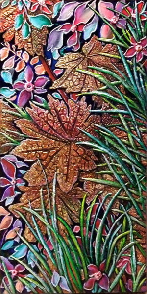 Schilderij getiteld "feuilles et fleurs…" door Jean-Jacques Briquet, Origineel Kunstwerk