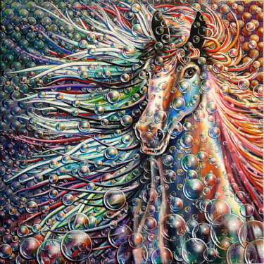 Painting titled "Cheval" by Jean-Jacques Briquet, Original Artwork, Acrylic Mounted on Wood Stretcher frame