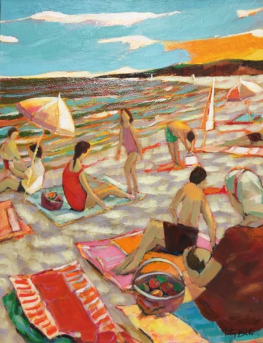 Painting titled "Jours de Plage" by Esteves Brito, Original Artwork, Acrylic