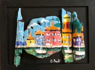 Painting titled "petit  st tropez" by Esteves Brito, Original Artwork, Acrylic Mounted on Wood Stretcher frame