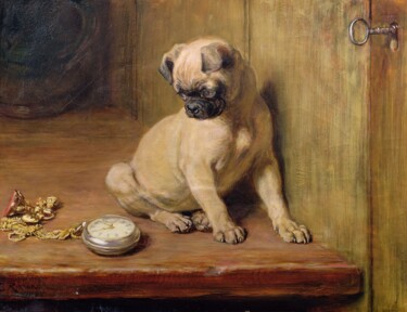 Malerei mit dem Titel "Tick-Tack" von Briton Rivière, Original-Kunstwerk, Öl