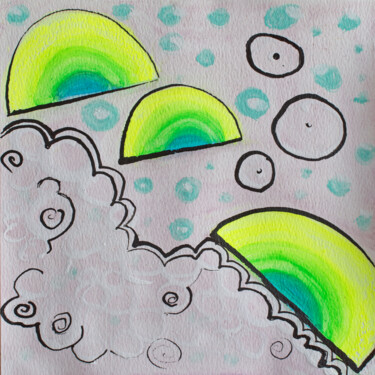 Schilderij getiteld "Retro bubble clouds" door Brittany Ellis, Origineel Kunstwerk, Krijt