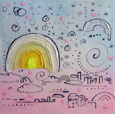 Pintura titulada "Rainbow City" por Brittany Ellis, Obra de arte original, Acrílico